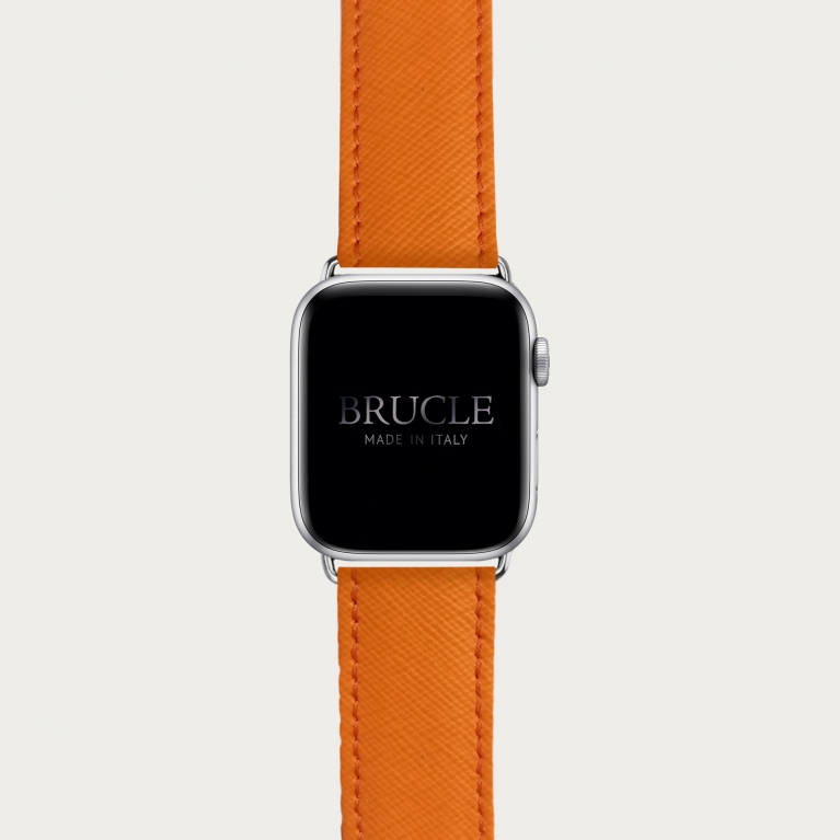 Bracelet en cuir pour montre, Apple Watch et Samsung smartwatch, imprimé Saffiano, Orange