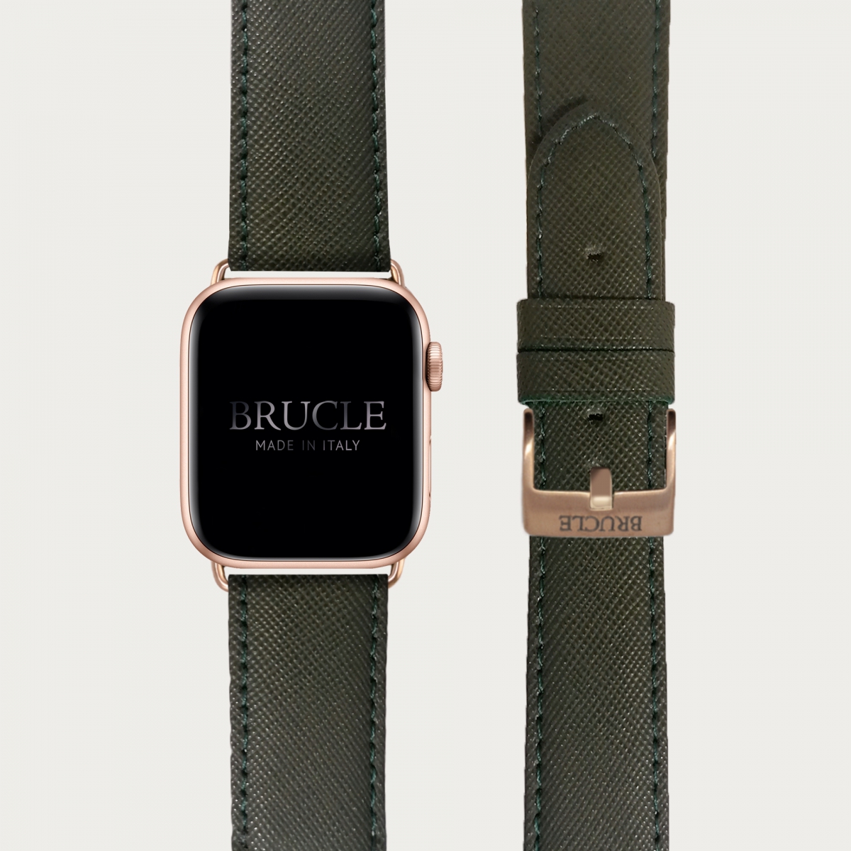 Armband kompatibel mit Apple Watch / Samsung Smartwatch, Militärgrün, leder mit Saffiano-print
