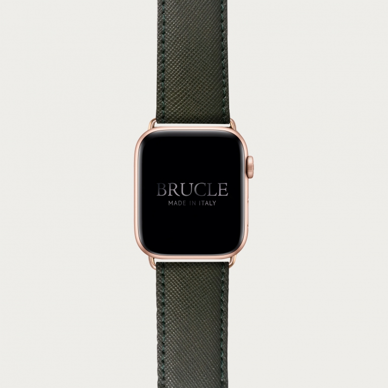 Correa de reloj compatible con Apple Watch / Samsung smartwatch, verde militar Saffiano