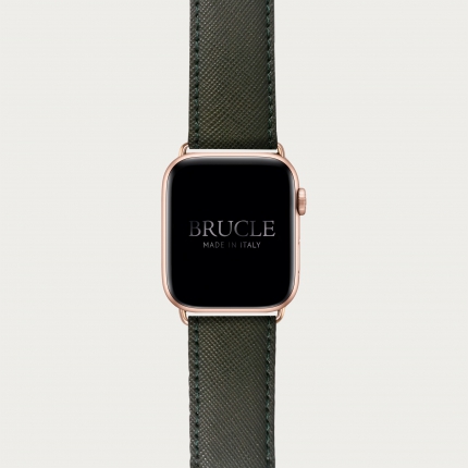 Leather Watch band compatible with Apple Watch / Samsung smartwatch, military green Saffiano print
