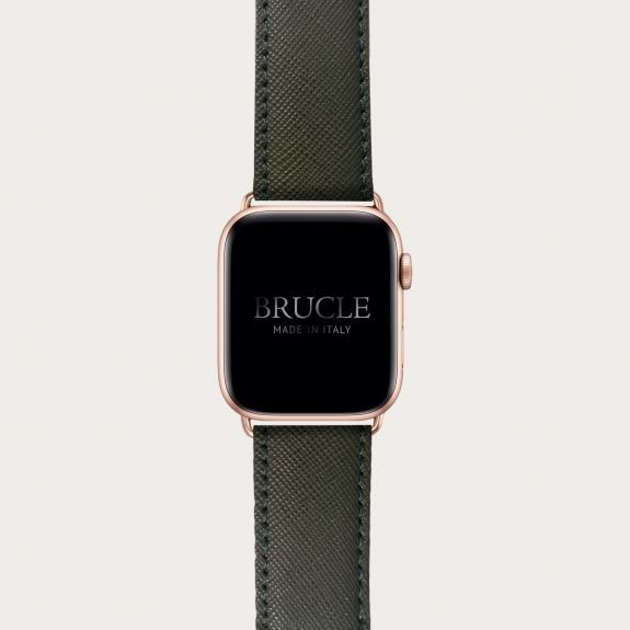 Bracelet en cuir pour montre, Apple Watch et Samsung smartwatch, imprimé Saffiano, vert militaire