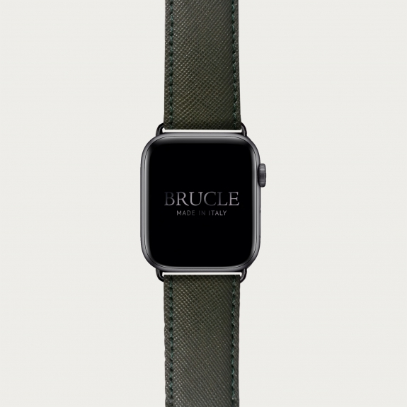 Bracelet en cuir pour montre, Apple Watch et Samsung smartwatch, imprimé Saffiano, vert militaire