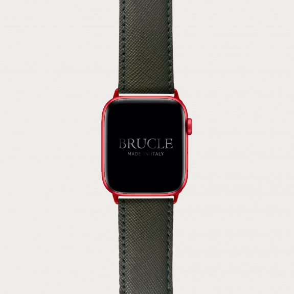 Bracelet en cuir pour montre, Apple Watch et Samsung smartwatch, imprimé Saffiano, vert militaire