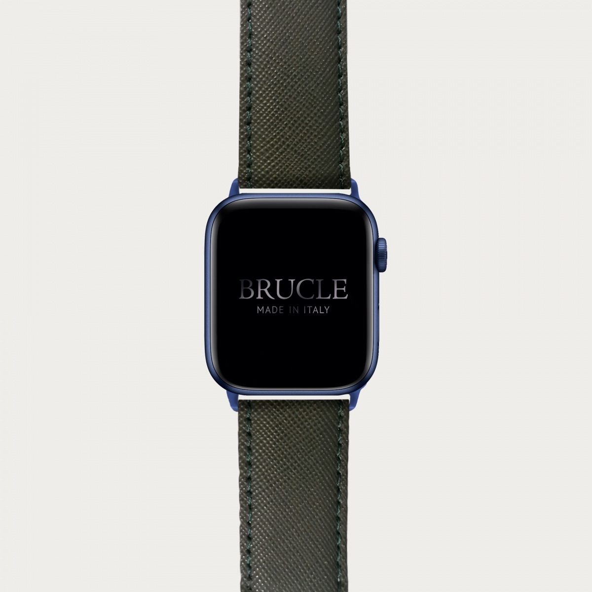 Armband kompatibel mit Apple Watch / Samsung Smartwatch, Militärgrün, leder mit Saffiano-print