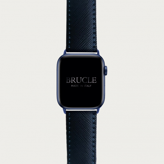 Bracelet en cuir pour montre, Apple Watch et Samsung smartwatch, imprimé Saffiano, navy blue