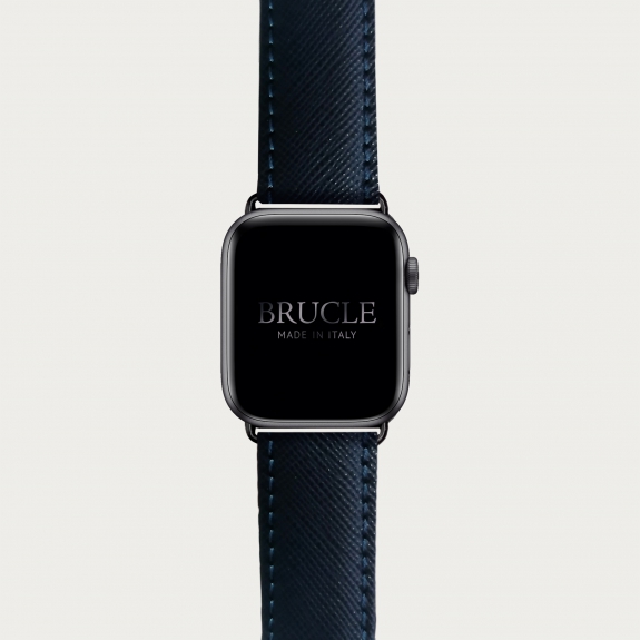 Armband kompatibel mit Apple Watch / Samsung Smartwatch, Navy blue, leder mit Saffiano-print
