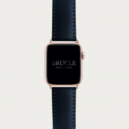 Leather Watch band compatible with Apple Watch / Samsung smartwatch, navy blue Saffiano print