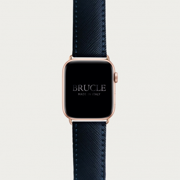 Armband kompatibel mit Apple Watch / Samsung Smartwatch, Navy blue, leder mit Saffiano-print