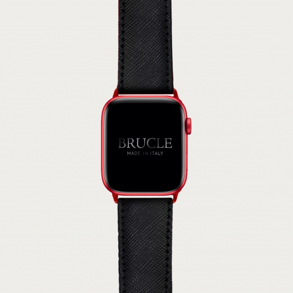 Cinturino nero in pelle stampa Saffiano per orologio, Apple Watch e Samsung Galaxy Watch