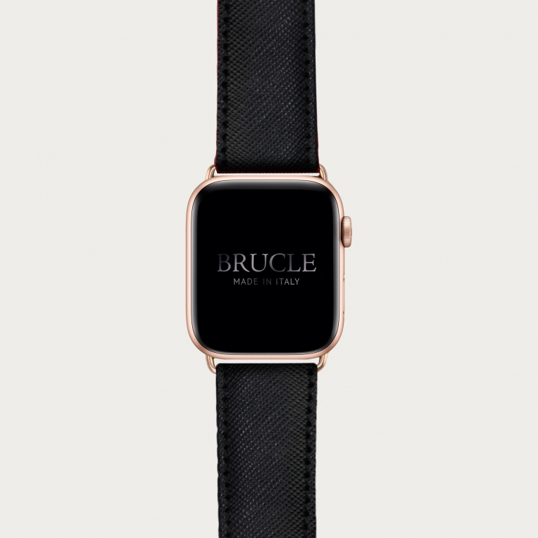 Cinturino nero in pelle stampa Saffiano per orologio, Apple Watch e Samsung Galaxy Watch