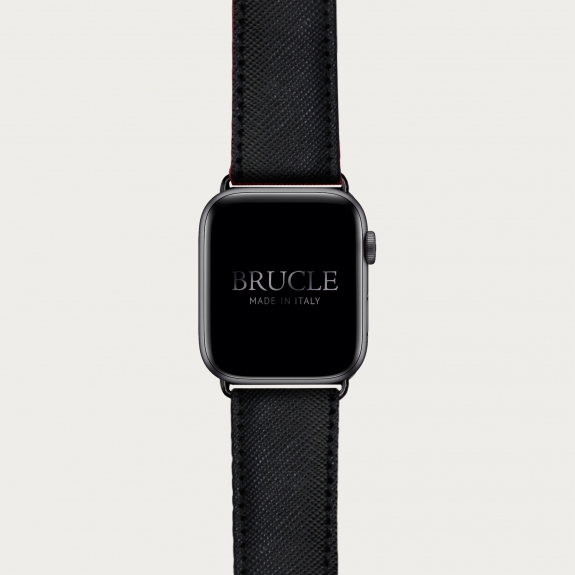 Bracelet en cuir pour montre, Apple Watch et Samsung smartwatch, imprimé Saffiano, noir