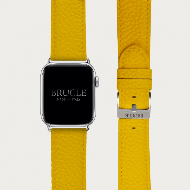 Cinturino giallo in pelle stampa dollaro per orologio, Apple Watch e Samsung Galaxy Watch