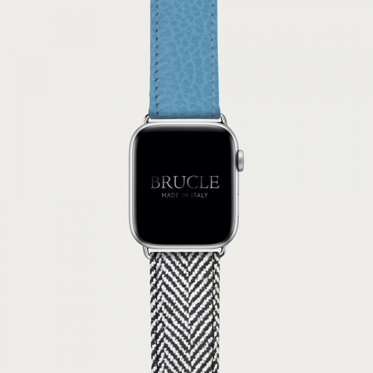 Leather Watch band compatible with Apple Watch / Samsung smartwatch, bicolor blue dollar print and herringbone pattern