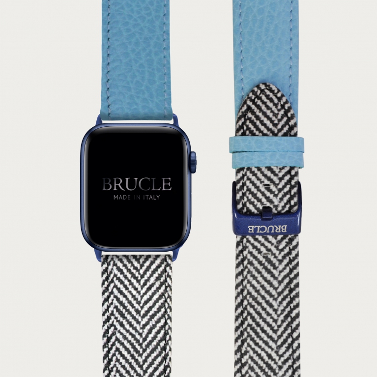 Correa de reloj compatible con Apple Watch / Samsung smartwatch, estampado azul y patrón de espiga
