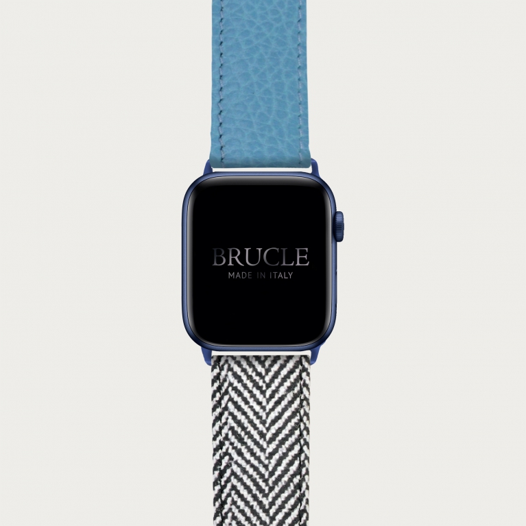 Correa de reloj compatible con Apple Watch / Samsung smartwatch, estampado azul y patrón de espiga