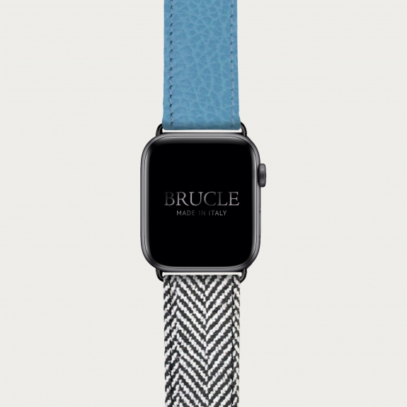 Bracelet en cuir pour montre, Apple Watch et Samsung smartwatch, imprimé bleu et motif à chevrons