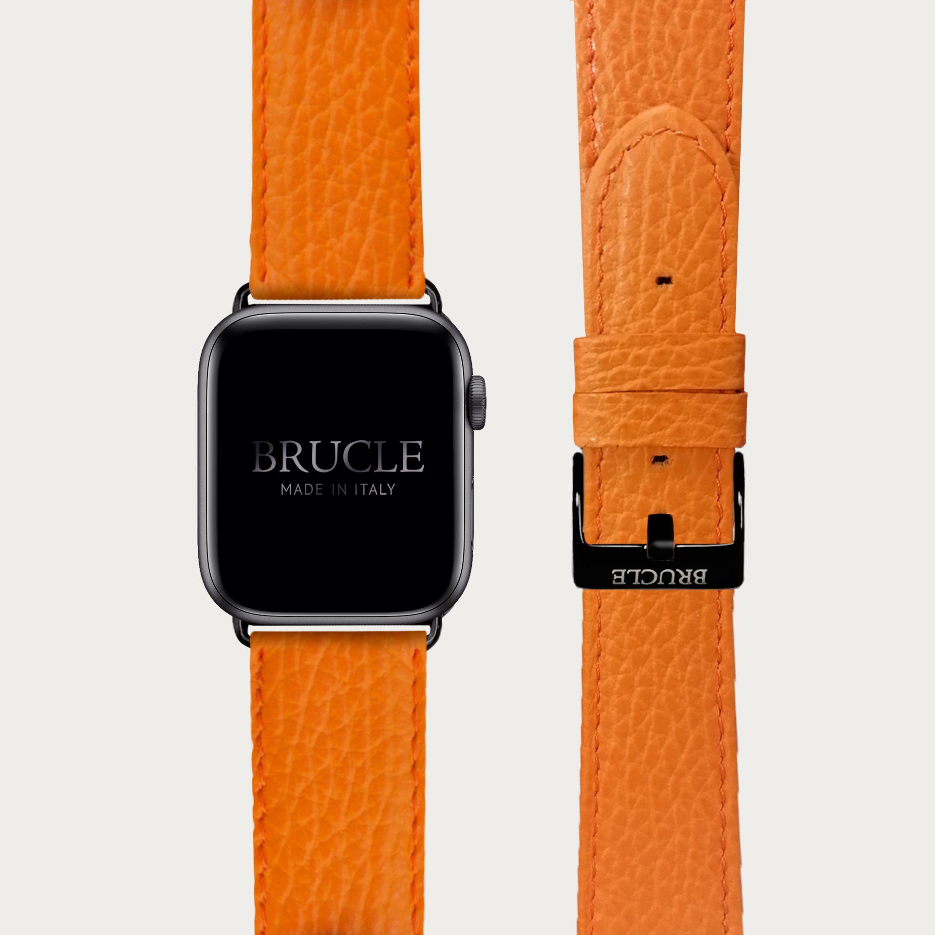Cinturino arancio in pelle stampa dollaro per orologio, Apple Watch e Samsung Galaxy Watch