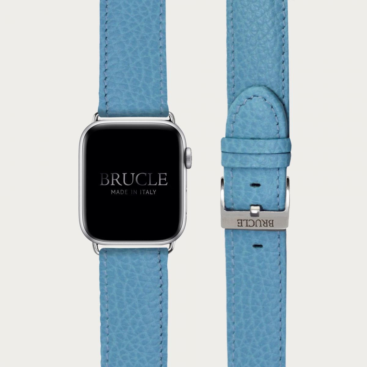Bracelet en cuir pour montre, Apple Watch et Samsung smartwatch, imprimé bleu clair
