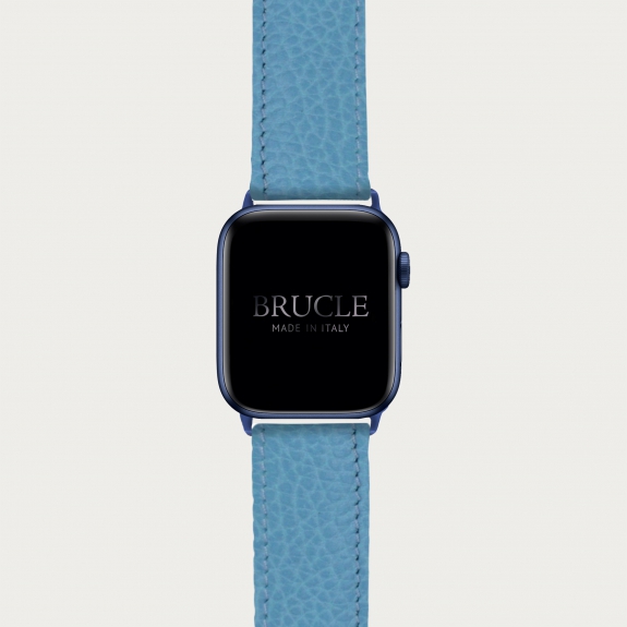 Bracelet en cuir pour montre, Apple Watch et Samsung smartwatch, imprimé bleu clair