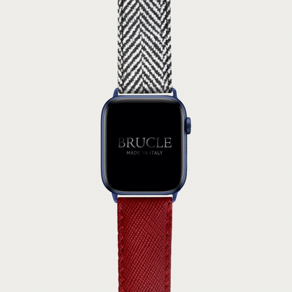 Correa de reloj compatible con Apple Watch / Samsung smartwatch, estampado rojo Saffiano y patrón de espiga