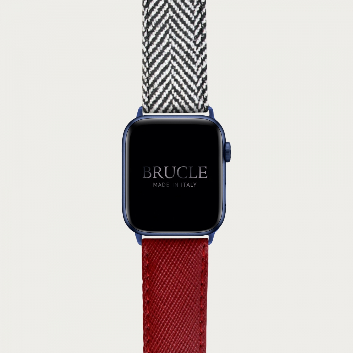 Armband kompatibel mit Apple Watch / Samsung Smartwatch, Saffiano Rot und Fischgrätmuster