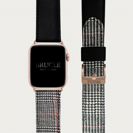 Armband kompatibel mit Apple Watch / Samsung Smartwatch, Saffiano Schwarz und Fischgrätmuster