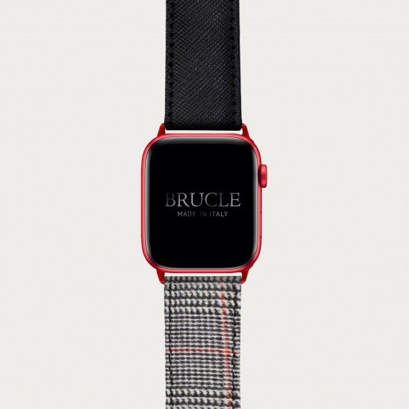 Bracelet en cuir pour montre, Apple Watch et Samsung smartwatch, imprimé Saffiano rouge et motif à chevrons