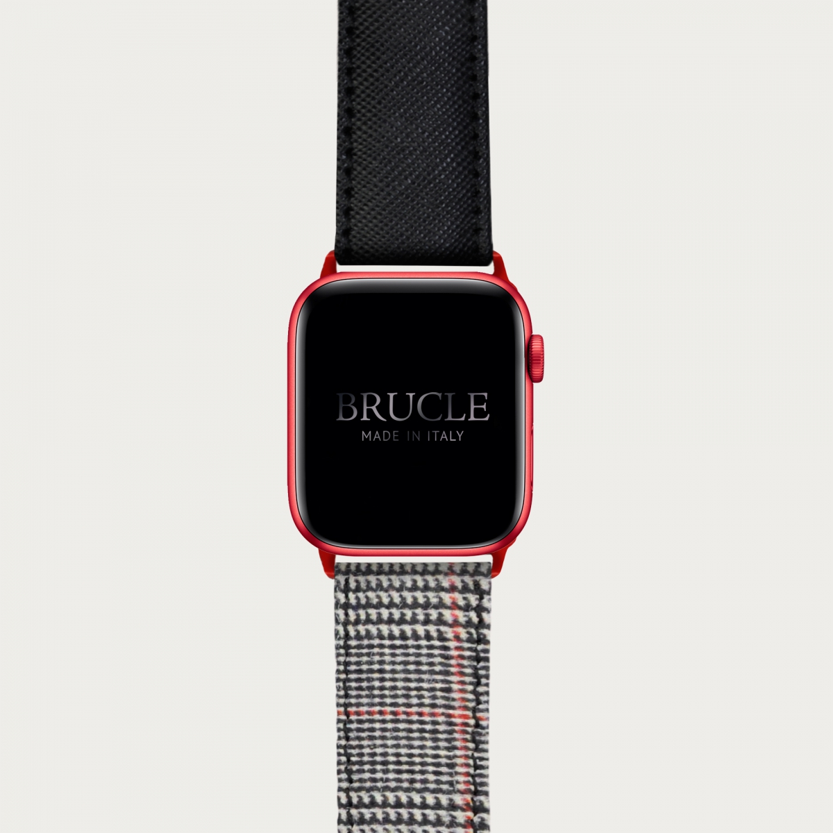 Bracelet en cuir pour montre, Apple Watch et Samsung smartwatch, imprimé Saffiano rouge et motif à chevrons