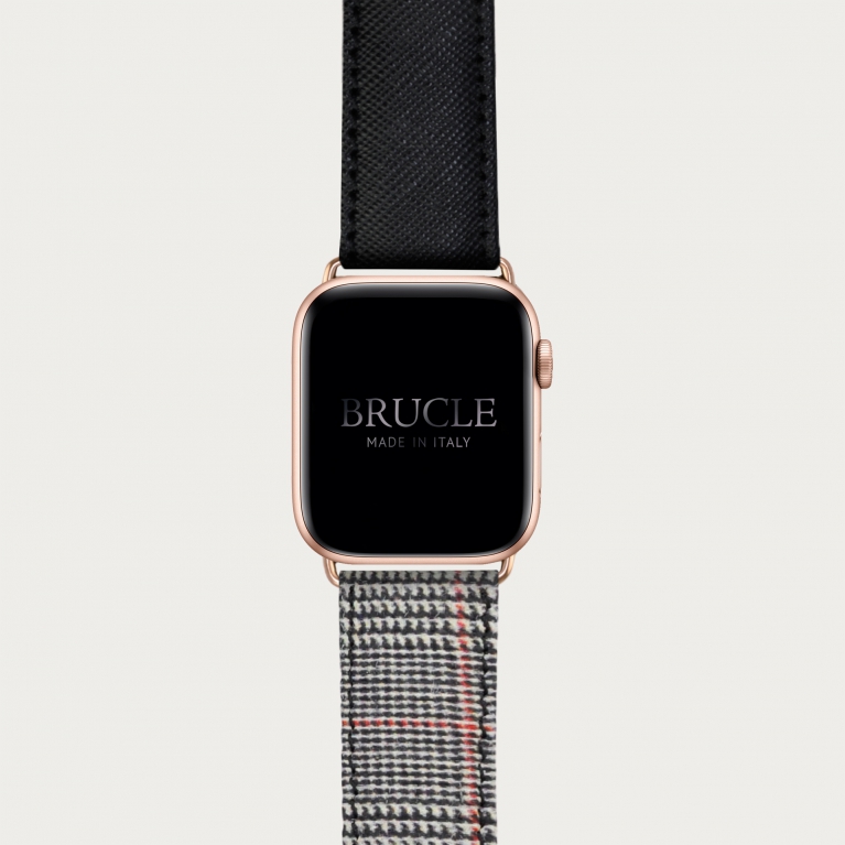 Armband kompatibel mit Apple Watch / Samsung Smartwatch, Saffiano Schwarz und Fischgrätmuster