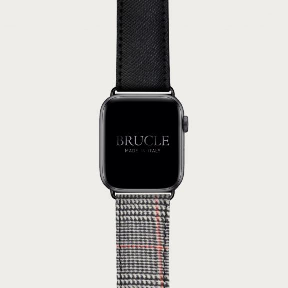 Bracelet en cuir pour montre, Apple Watch et Samsung smartwatch, imprimé Saffiano rouge et motif à chevrons