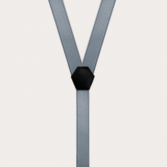 Formal skinny Y-shape elastic suspenders with clips, satin grey