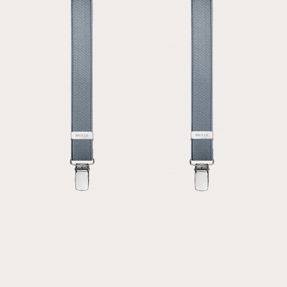 Formal skinny X-shape elastic suspenders with clips, satin dark grey