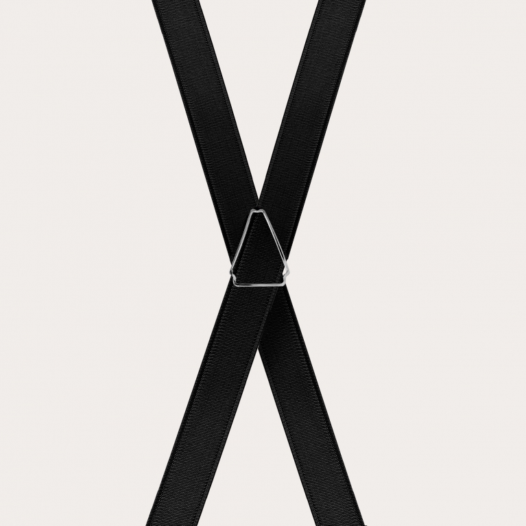 Formal skinny X-shape elastic suspenders with clips, satin black