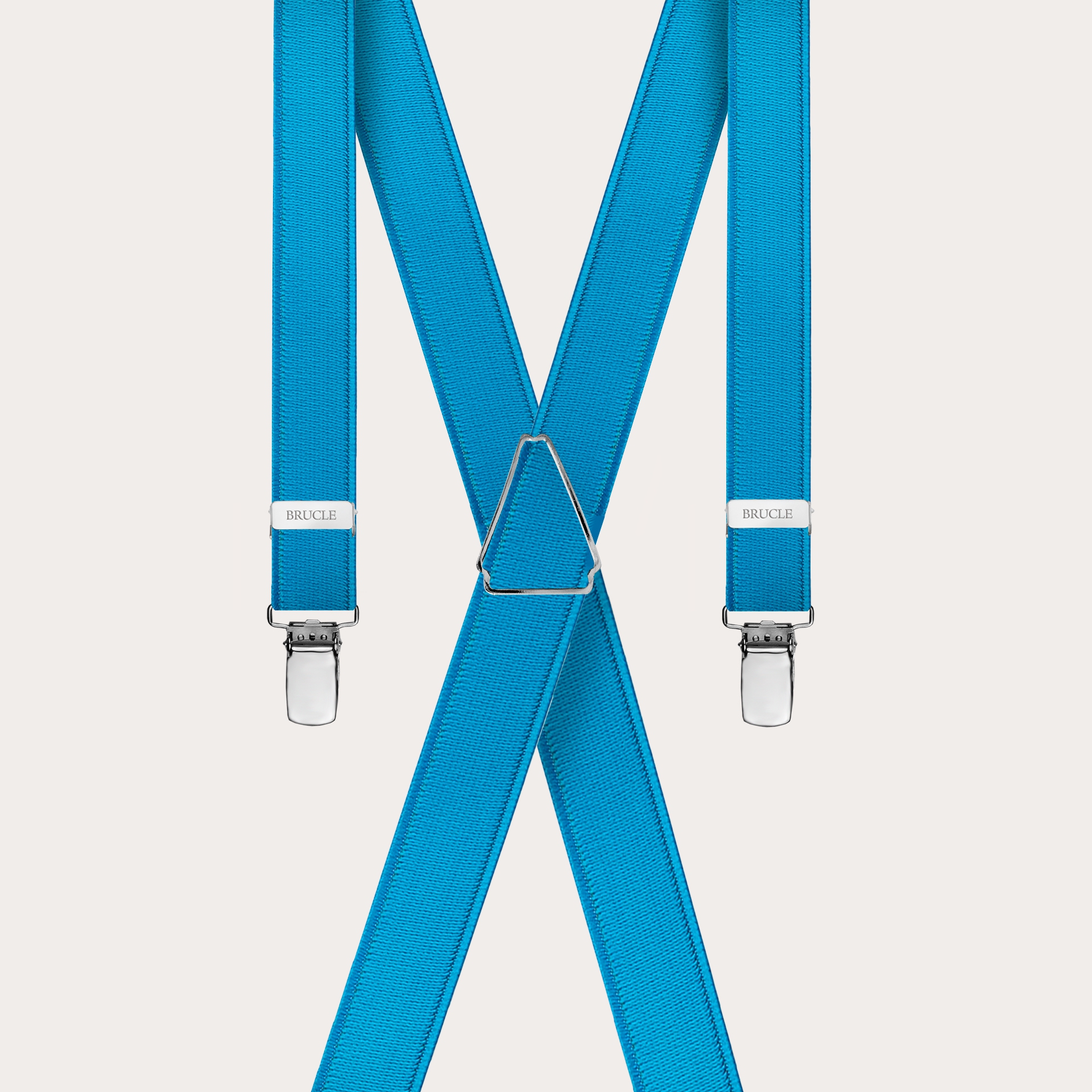 Brucle skinny X-shape elastic suspenders with clips, satin blue
