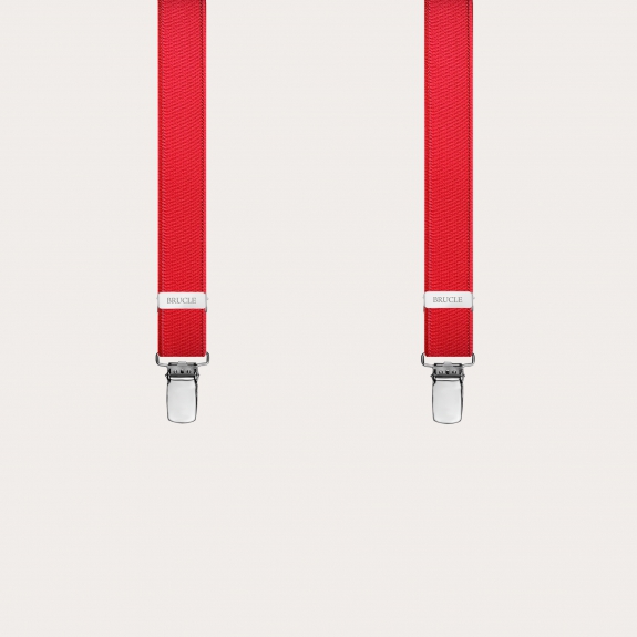 Clip-on slim Braces Elastic X Suspenders Red