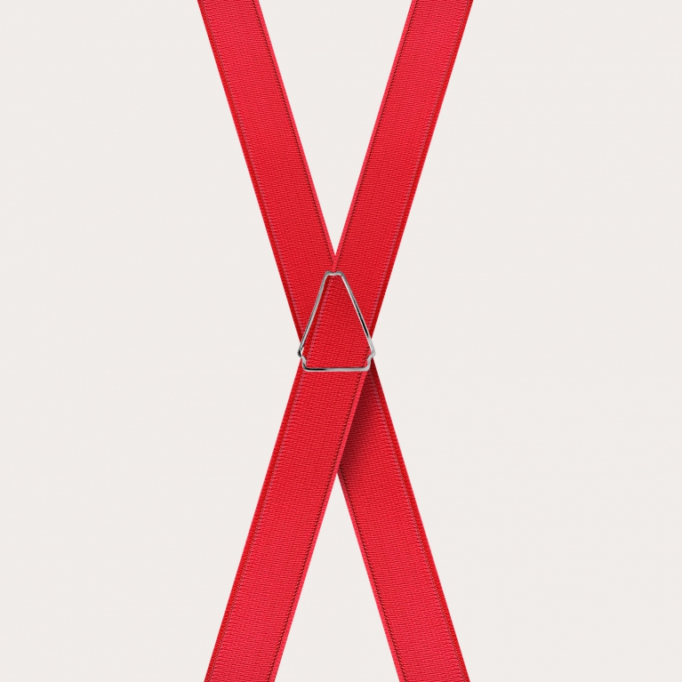 Formal skinny X-shape elastic suspenders with clips, satin red